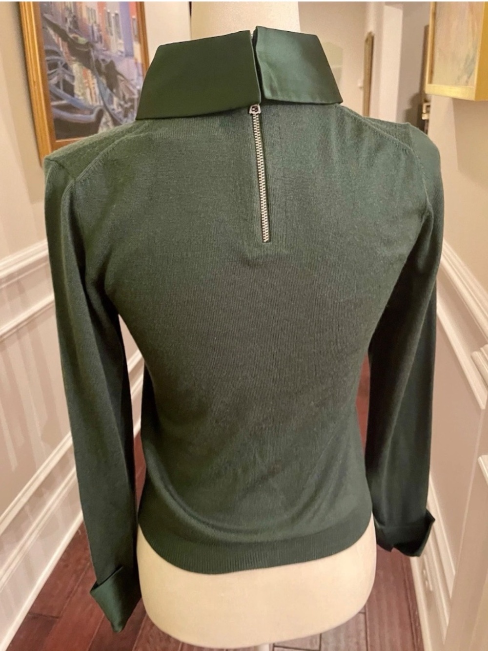 Alice + Olivia Porla Stretch Wool Silk Collared Sweater In Green Mystique L NWT - Picture 8 of 13